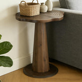 20.8" End Table, Solid Wood Round Pedestal Side Table with Tree-Ring Patterns 3