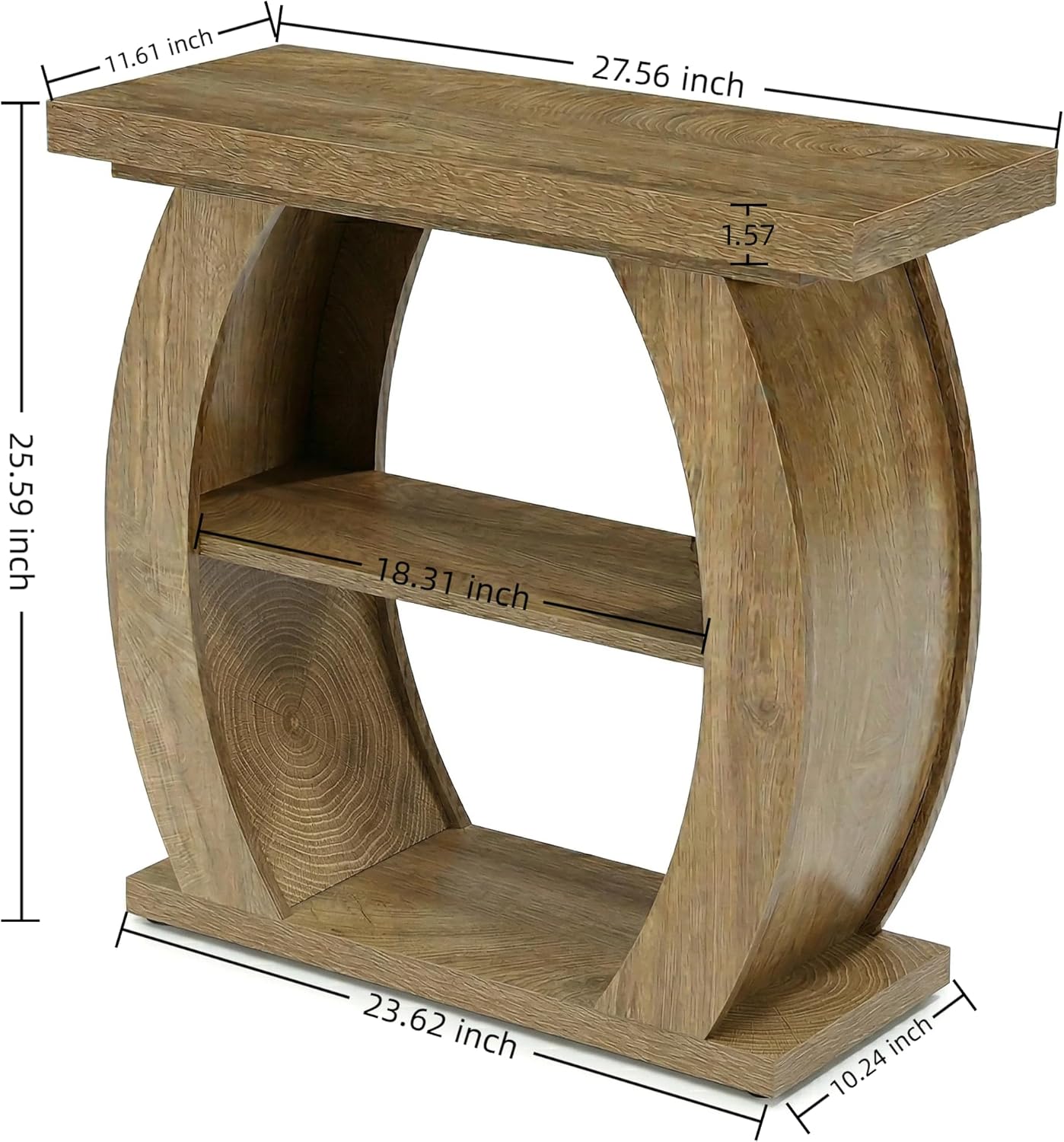 Narrow End Table, 2-Tier Farmhouse Side Table with Curved Frame