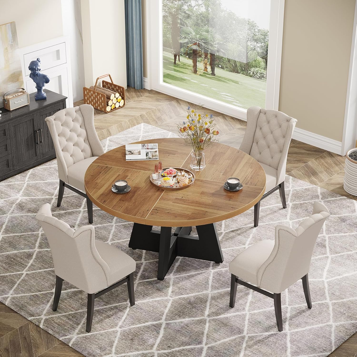 Tribesigns 47 Inch Round Dining Table, Farmhouse Kitchen Table for 4-6