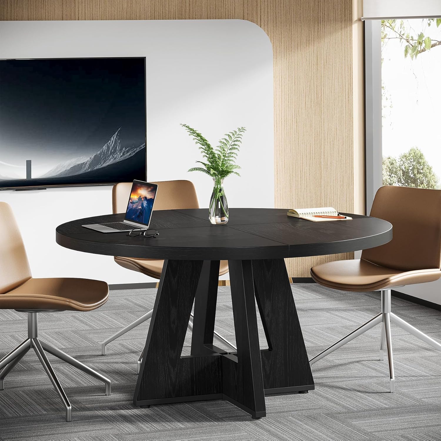 Tribesigns 47-Inch Round Conference Table for 4-6 People, Wooden Base and Thickened Top