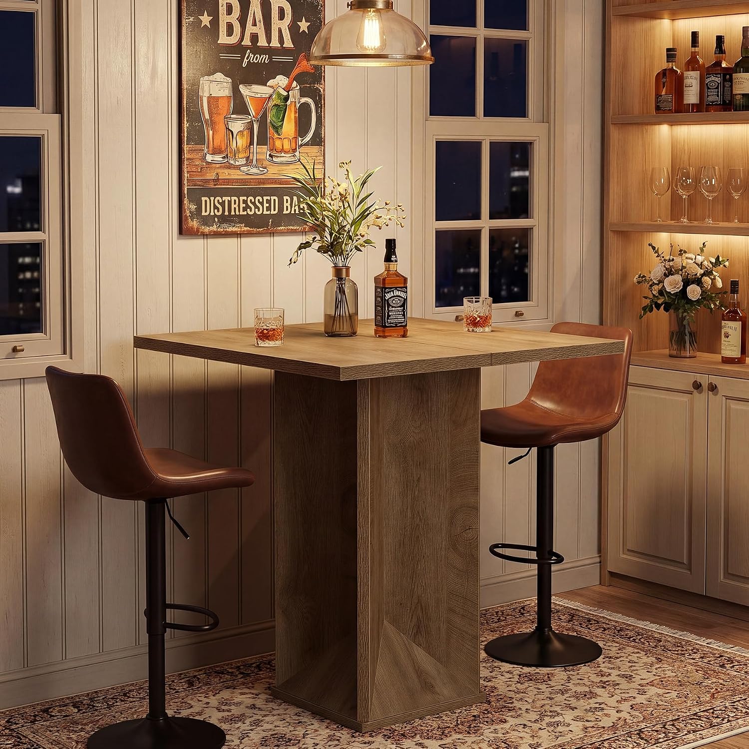 31" Square Bar Table, Home Bar Counter Height Pub Bistro Table