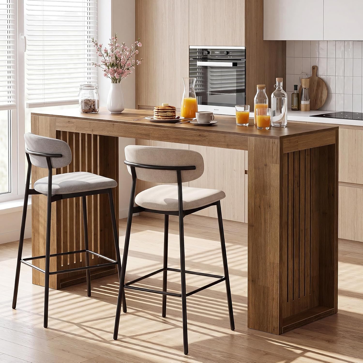 63" Long Bar Table, Counter Height Home Bar Unit Dining Table