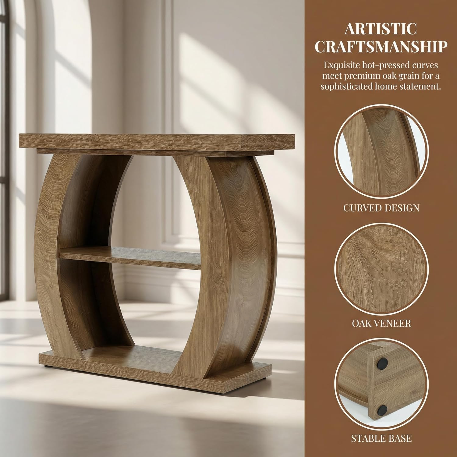 Narrow End Table, 2-Tier Farmhouse Side Table with Curved Frame