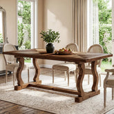 63" Solid Wood Farmhouse Dining Table for 4–6, Rectangular Kitchen Table with Parquetry Top & Scroll Legs 3