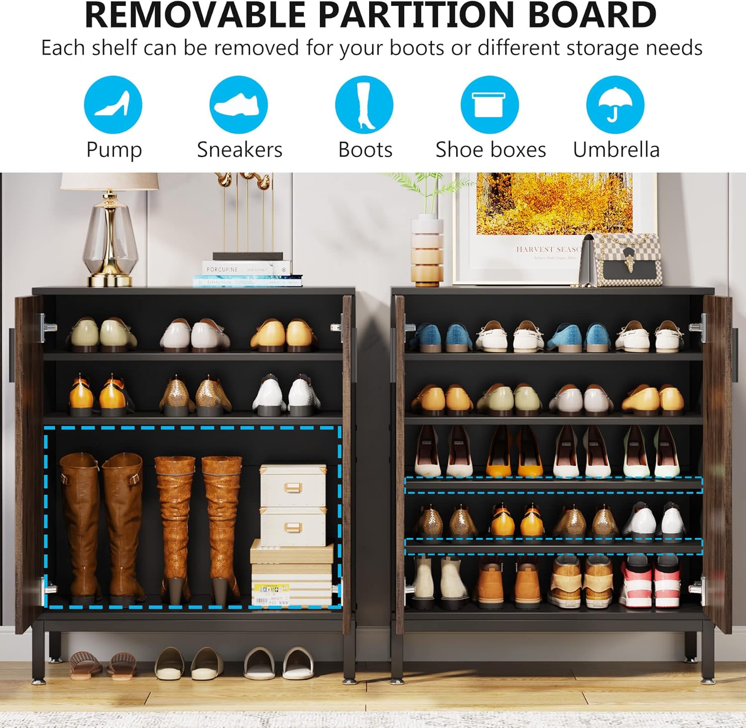 31.49" Shoe Cabinet with Doors for 20 Pairs, 5 Tier Modern Freestanding Shoe Storage Organizer