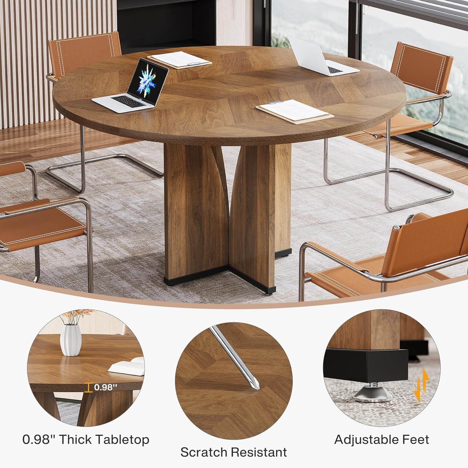 39" Round Conference Table for 4, Multi-Purpose Office Table for Meetings