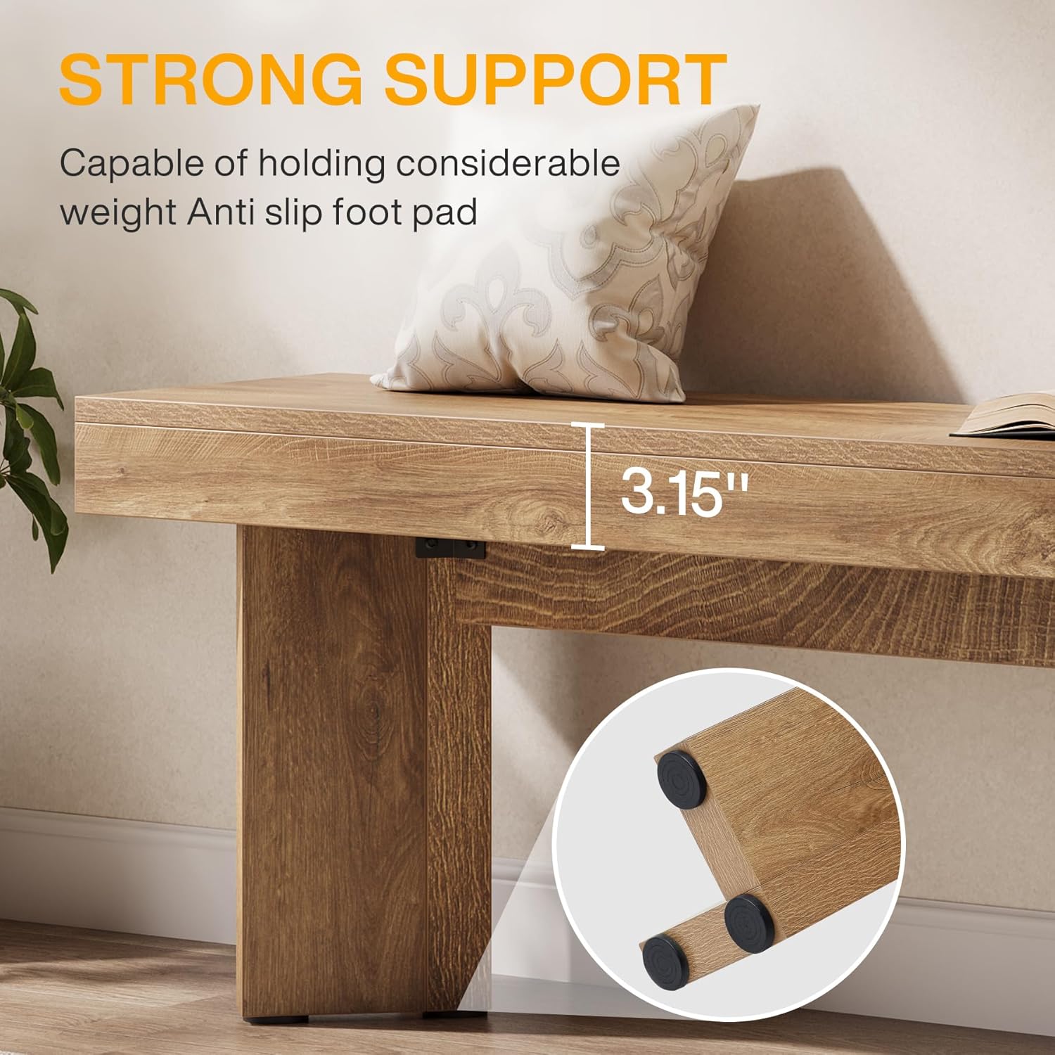 47" Wooden End of Bed Bench, Farmhouse Bedroom Bench