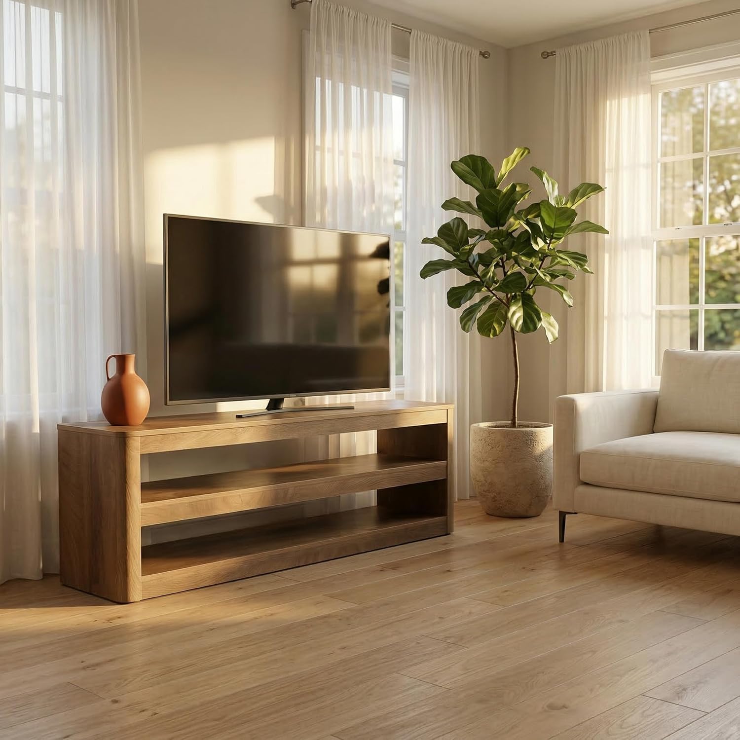 55" TV Stand for TVs up to 70", Farmhouse Entertainment Center with 3 Shelves