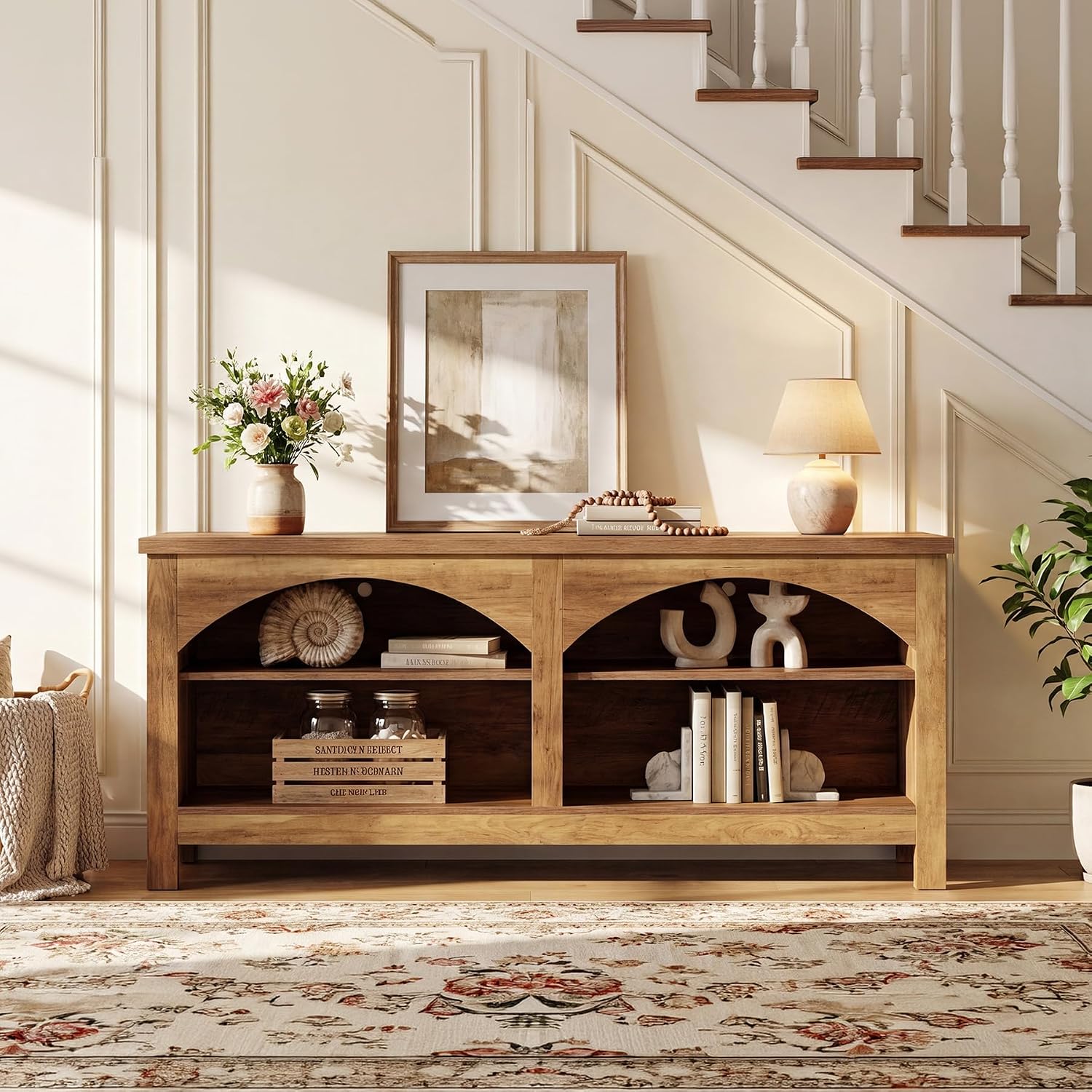 63" Farmhouse Console Table, Entryway Hallway Table with Storage