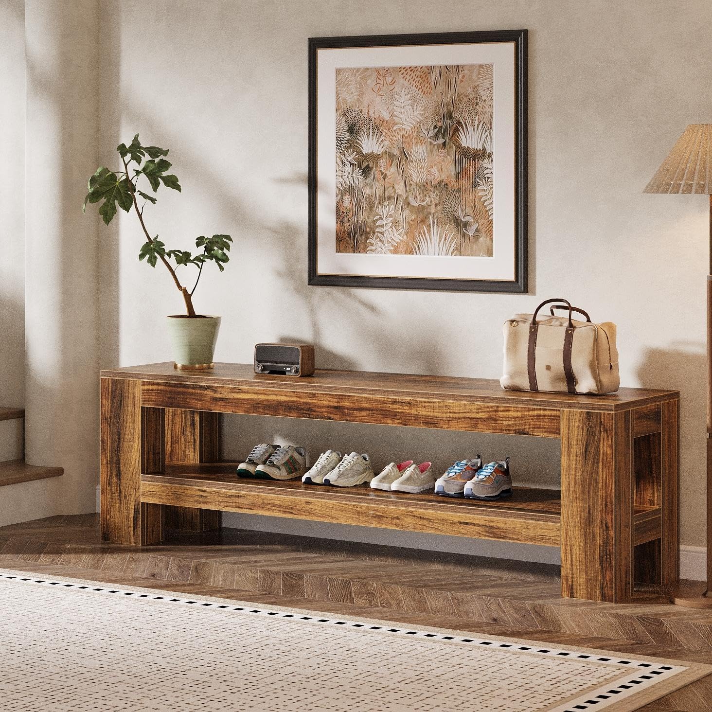 59" Entryway Bench, Farmhouse Indoor Console Shoe Bench End of Bed Table