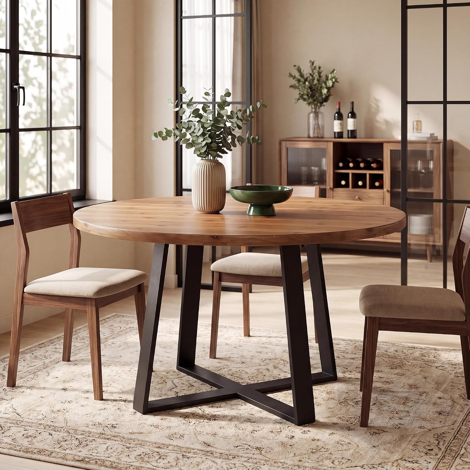 47" Solid Wood Dining Table, Farmhouse Round Kitchen Table for 4-6 People