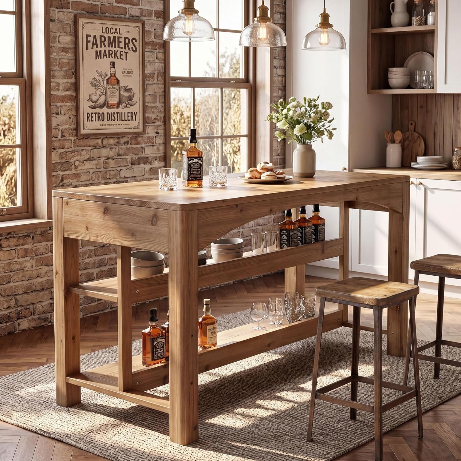 Tribesigns 59-Inch Bar Table, Counter Height Table with Storage