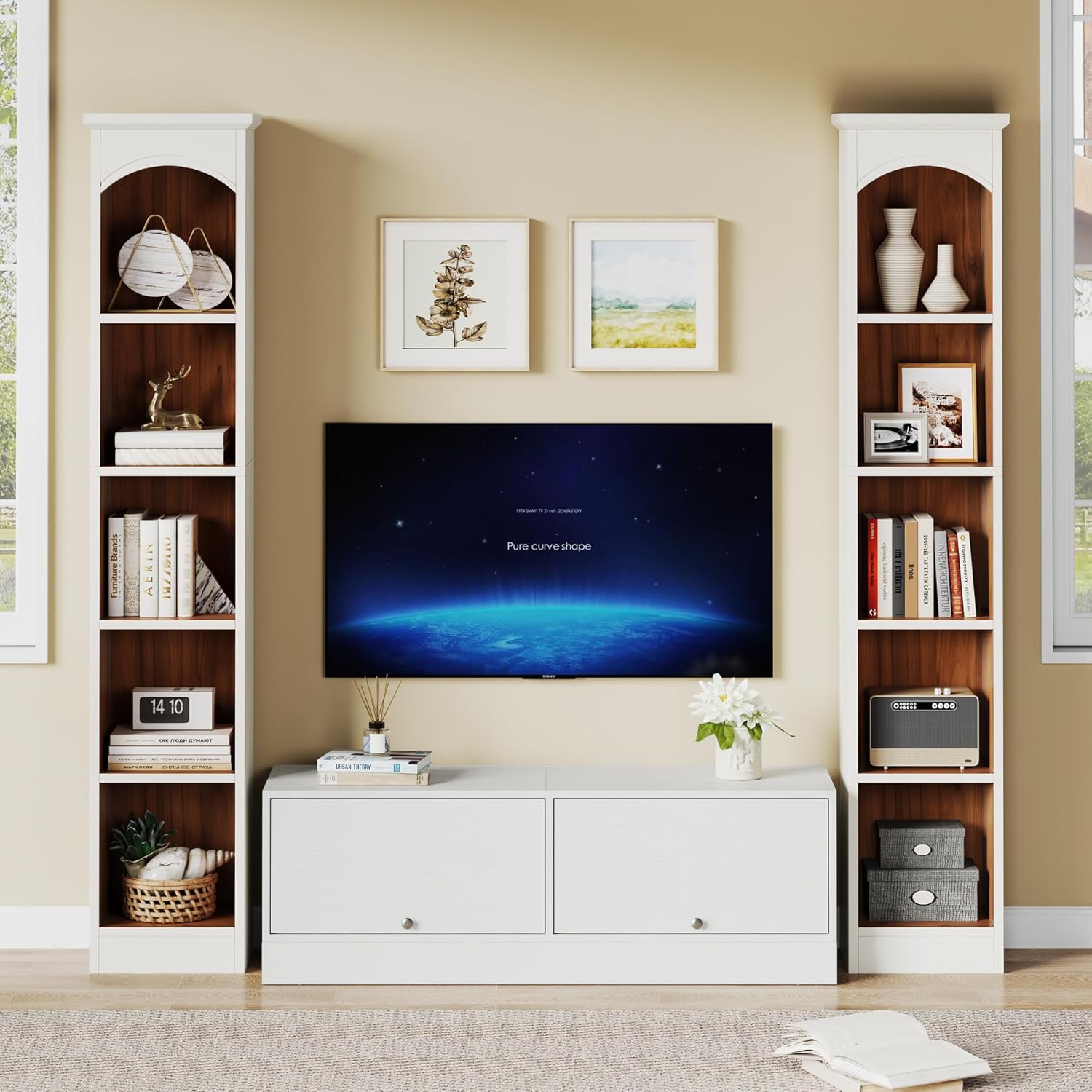 70.9" Tall Narrow Bookcase with 5-Tier Storage, Modern Cube Bookshelf