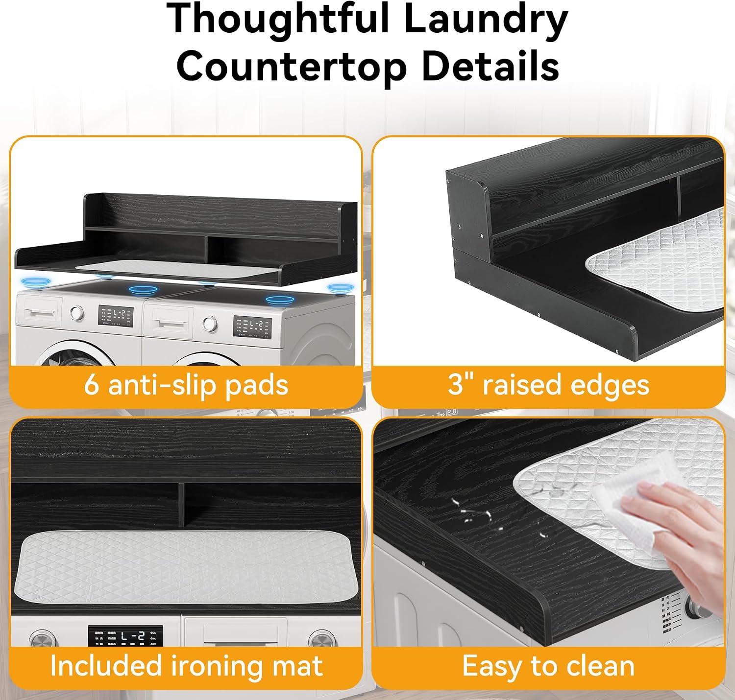 2-Tier Washer Dryer Countertop with Ironing Mat for Laundry Room Organization, Waterproof, Stain-Resistant