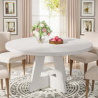 47 Inch White Circle Dining Table, Farmhouse Kitchen Table for 4#Color_White