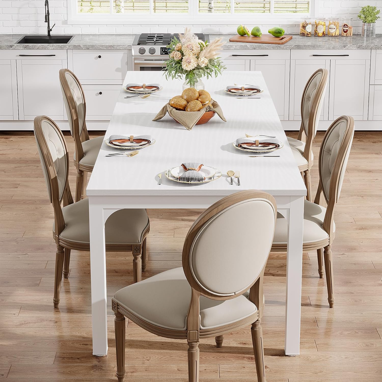 Tribesigns 78.7" Industrial Dining Table, Rustic Rectangular Wood Table with Metal Legs