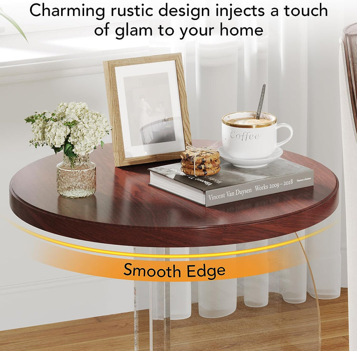 Round End Table Accent Side Table with Acrylic Legs Tribesigns