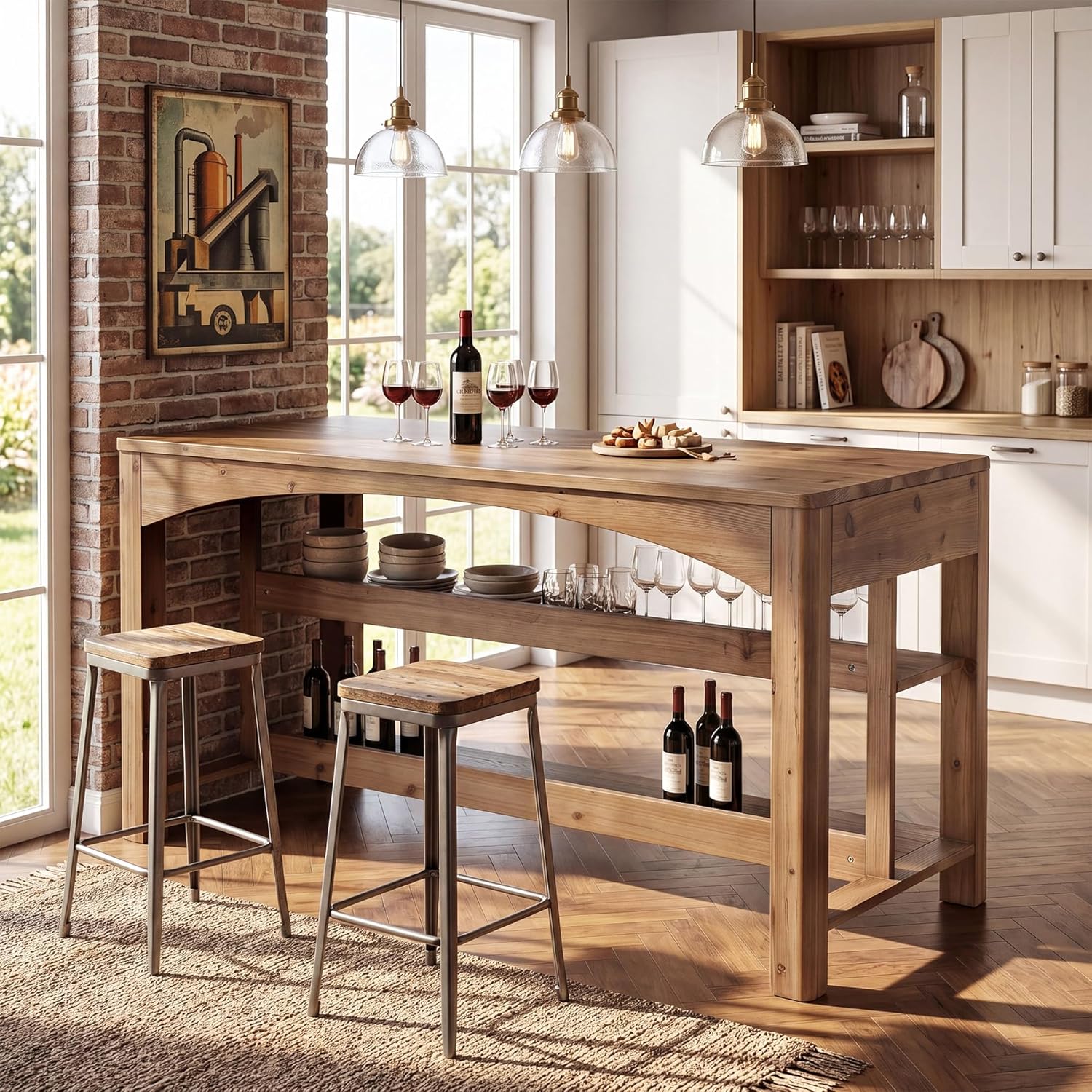Tribesigns 59-Inch Bar Table, Counter Height Table with Storage