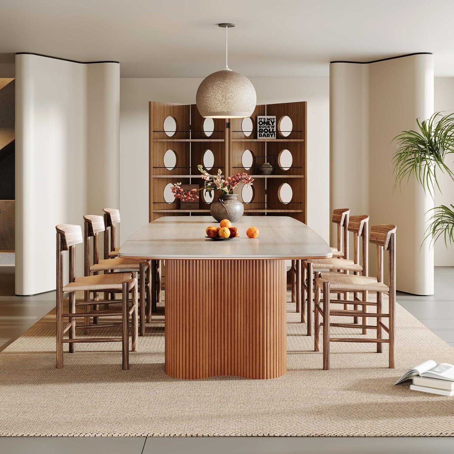 78.7" Sintered Stone Dining Table for 8 with Solid Wood Legs