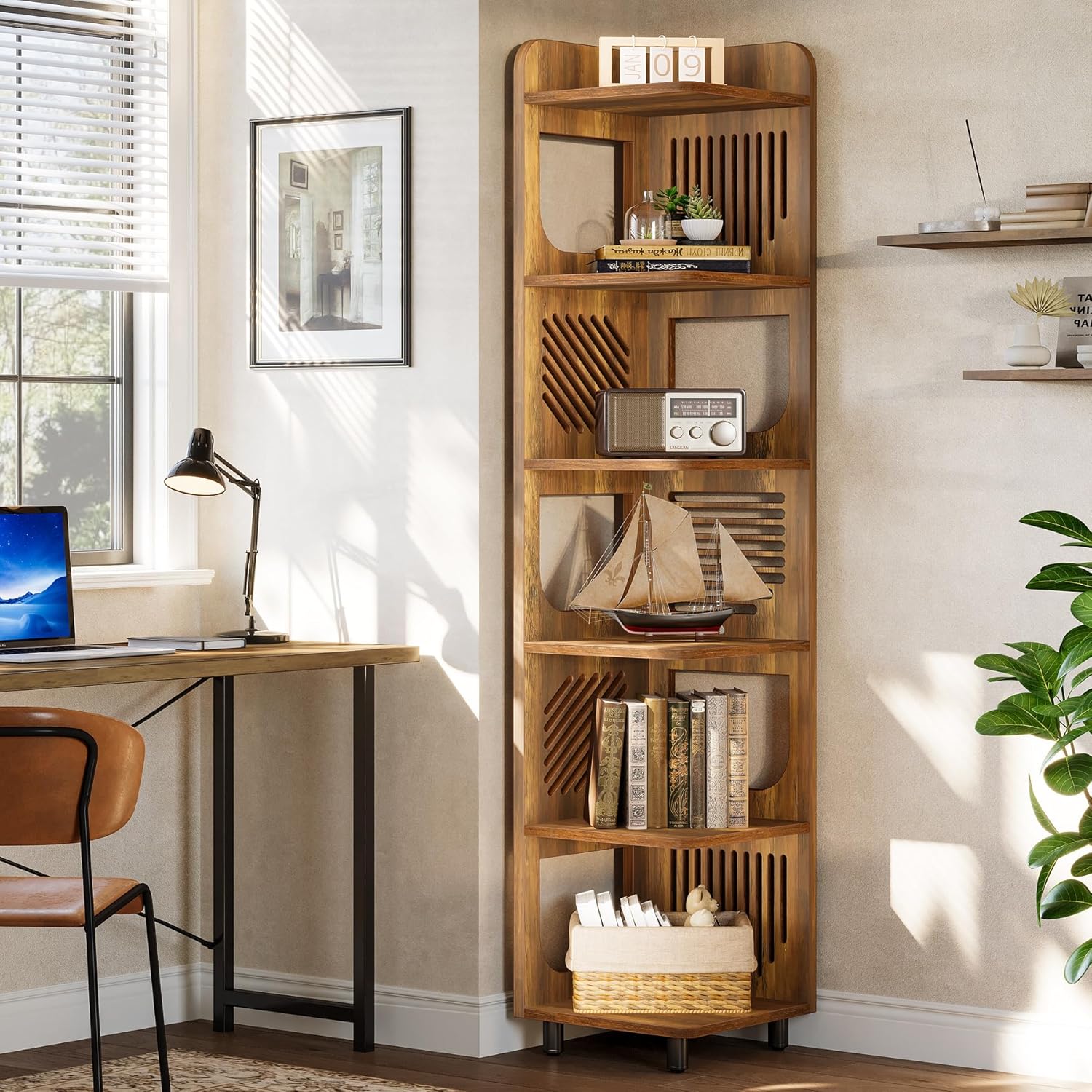 Tribesigns 6-Tier Corner Shelf, Tall Skinny Display Bookcase for Small Spaces