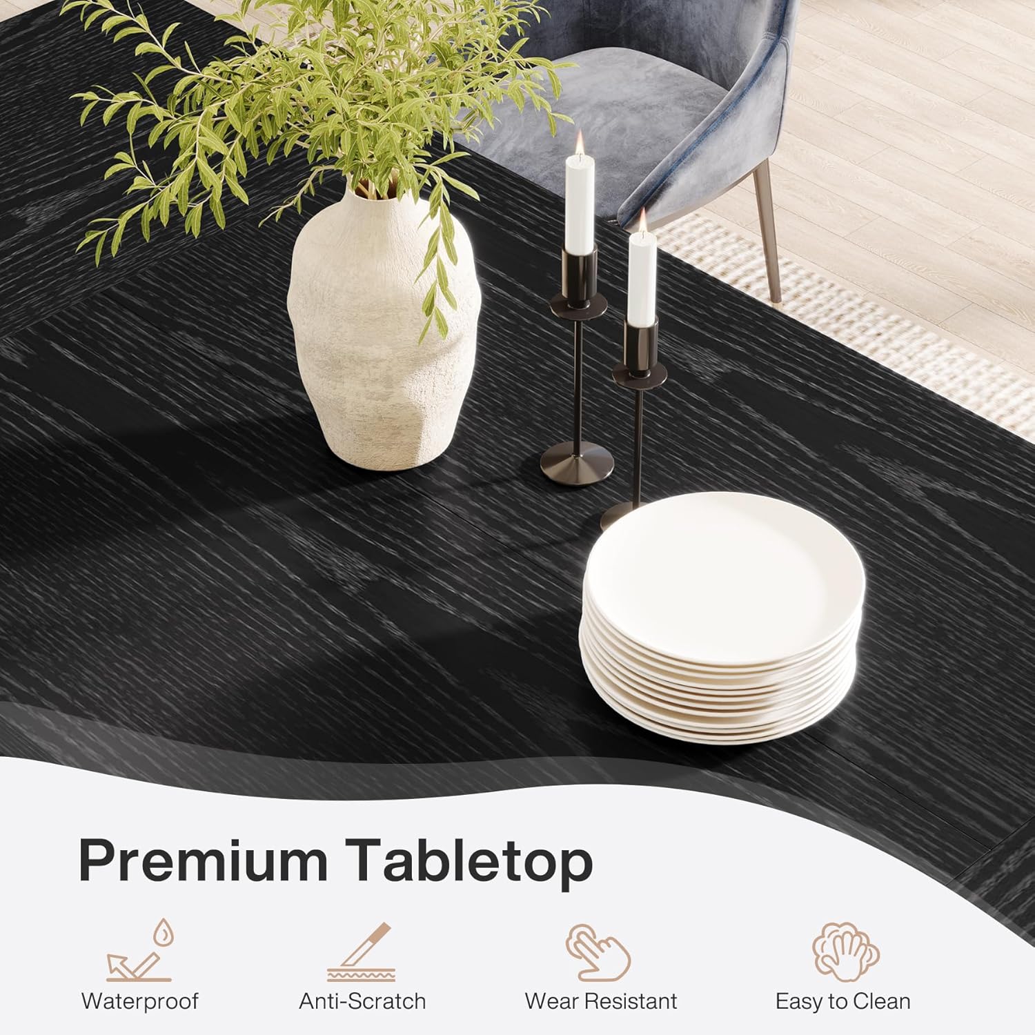 70.87" Rustic Brown Dining Table, Large Farmhouse Rectangular Table with Solid Pedestal Base