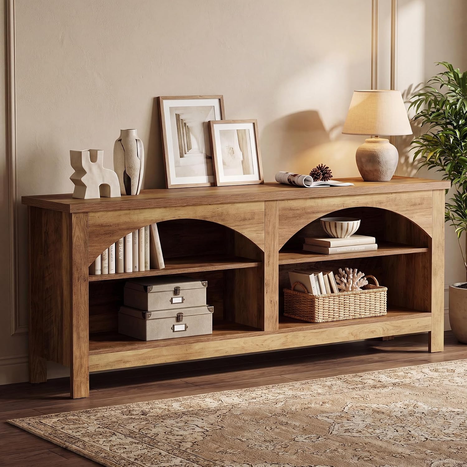 63" Farmhouse Console Table, Entryway Hallway Table with Storage