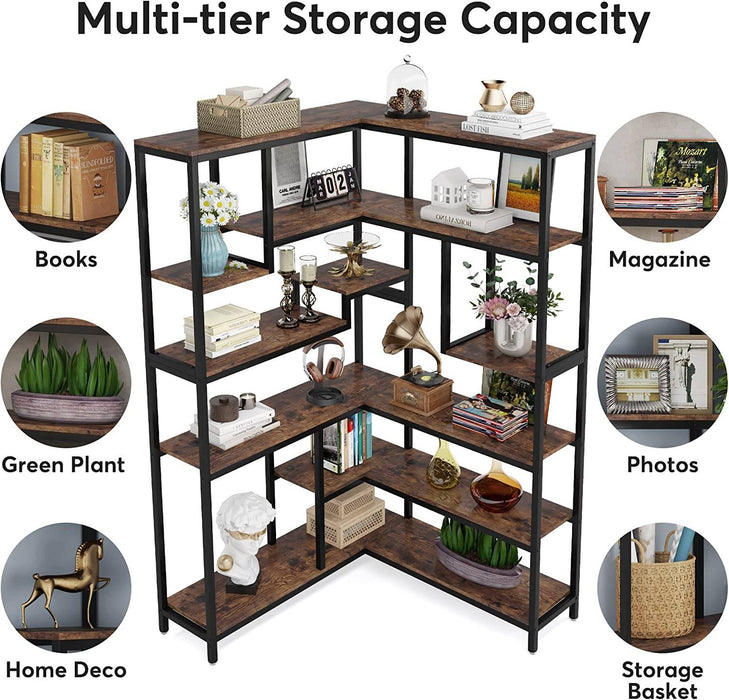 6-Tier Corner Bookshelf Industrial Etagere Corner Bookcase