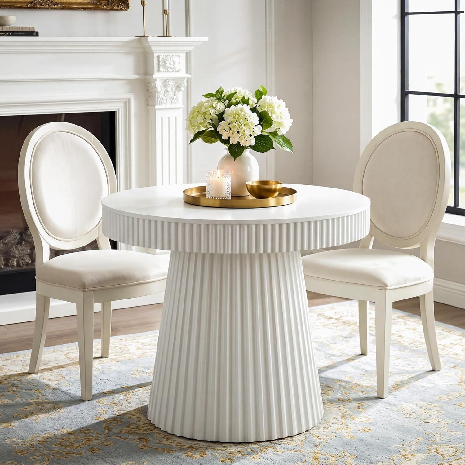 31.5" Modern Dining Table, Small Round Kitchen Table with Fluted Pedestal Base