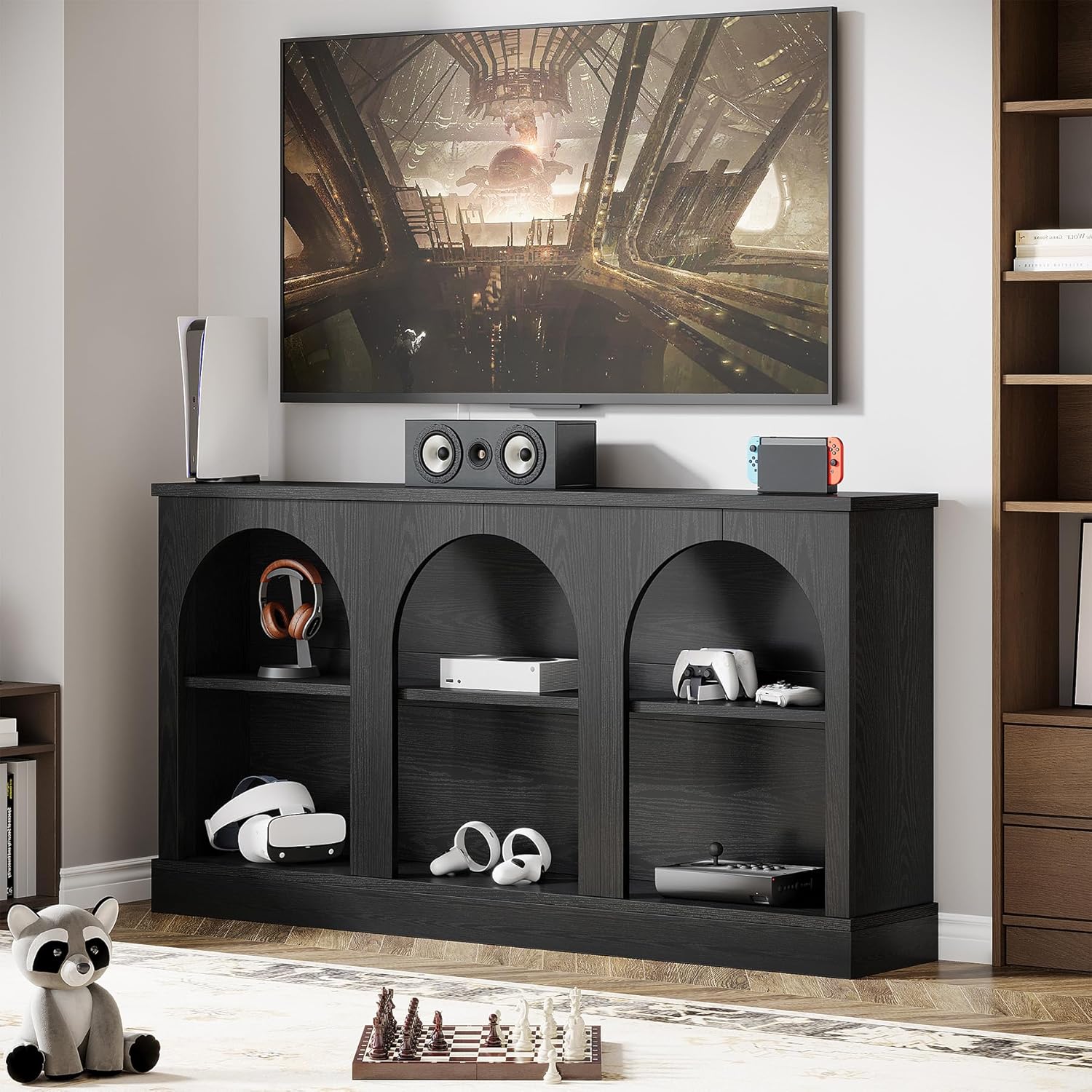 62.99“ Farmhouse TV Stand with Storage Cabinets, Media Console for Up to 65-Inch TV