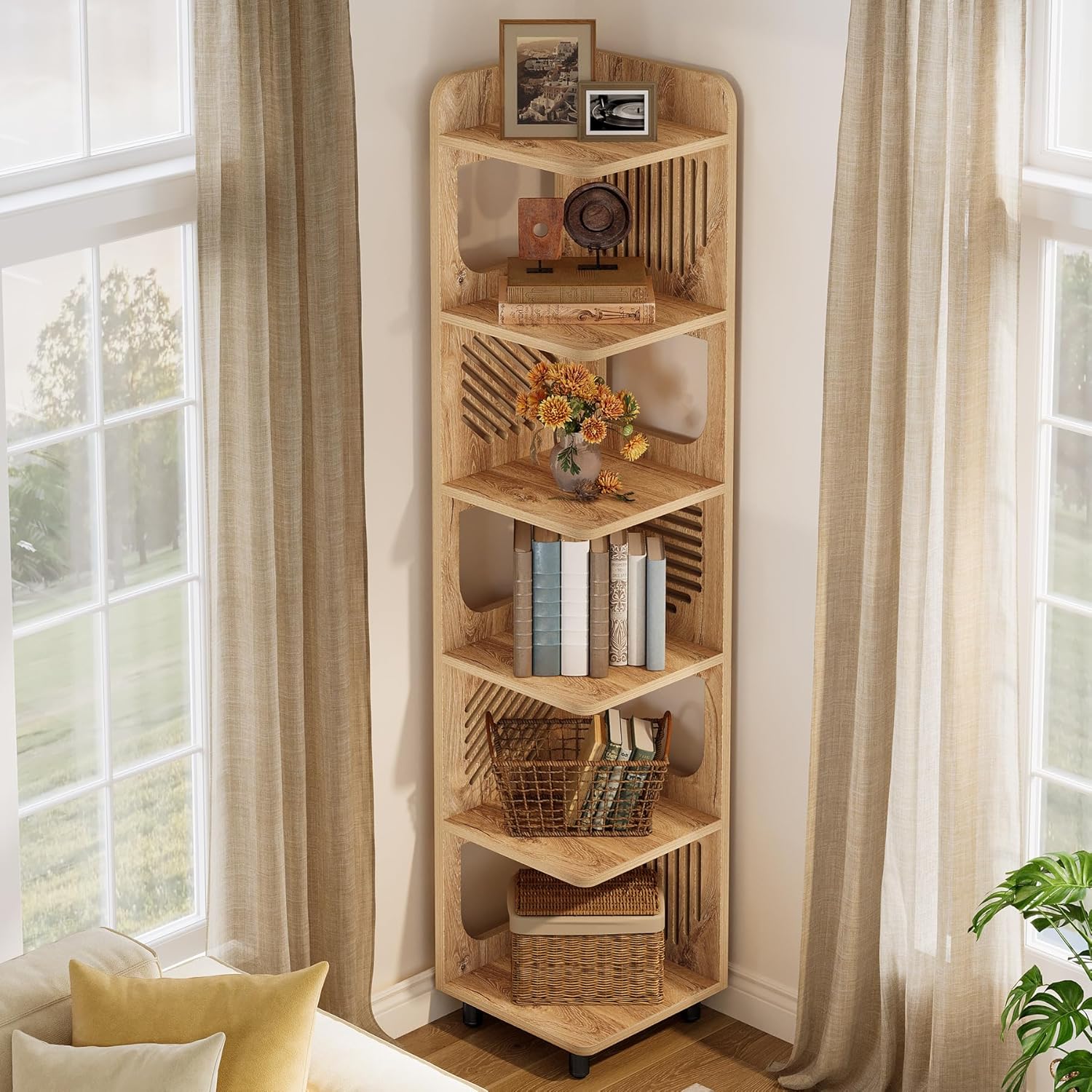 Tribesigns 6-Tier Corner Shelf, Tall Skinny Display Bookcase for Small Spaces