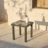 Outdoor Square End Table, Patio Side Table with Water-Resistant Glass Top 3