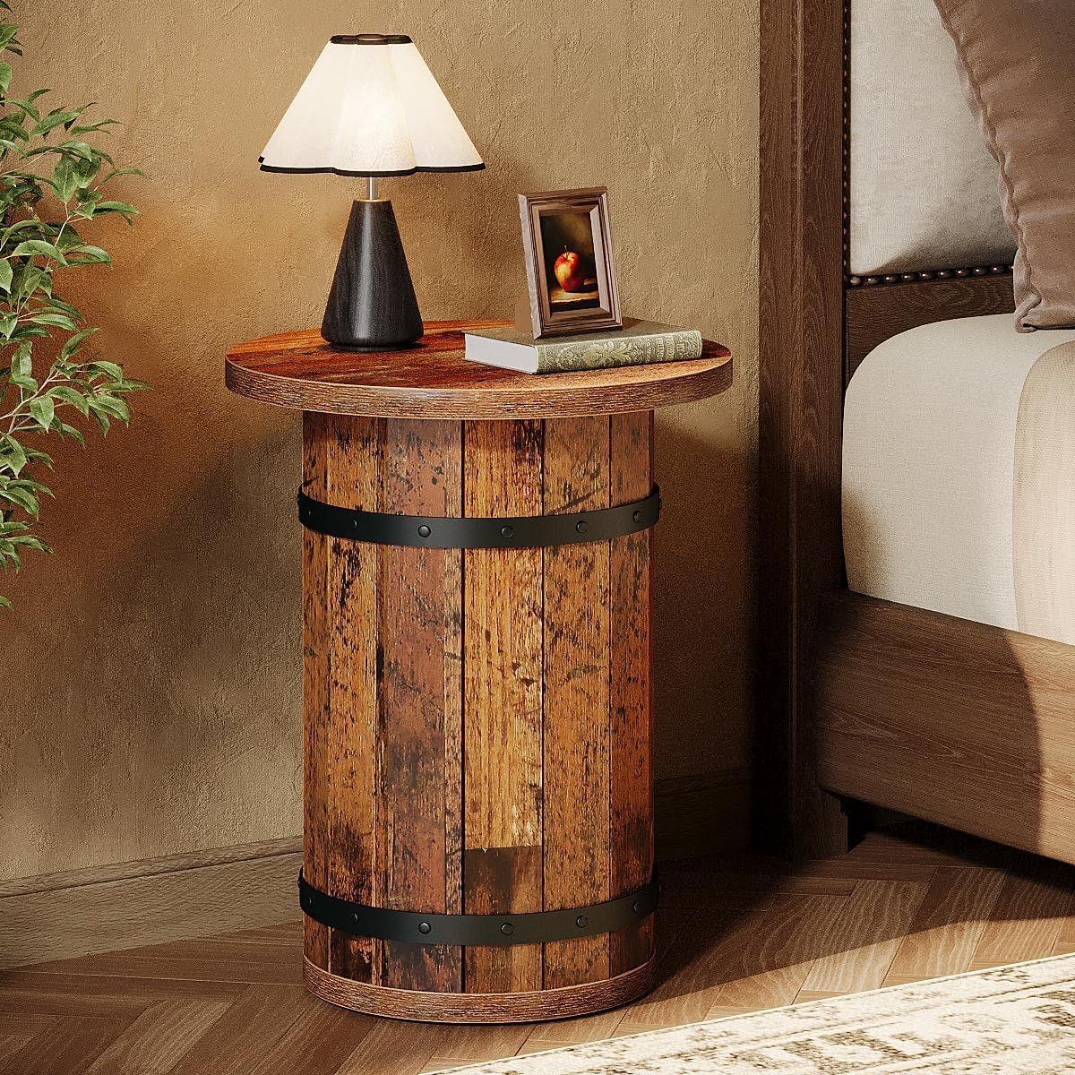 25.6" Tall End Table, Round Side Table Nightstand with Sturdy Base