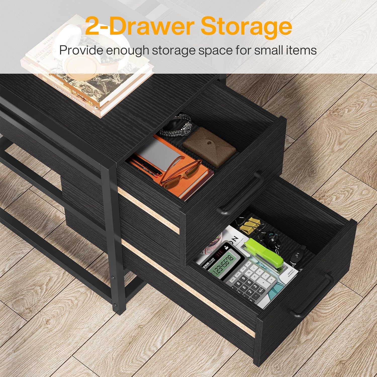 Tribesigns 55 Inch Computer Desk with Storage Shelves, Rustic Office Desk with Drawers