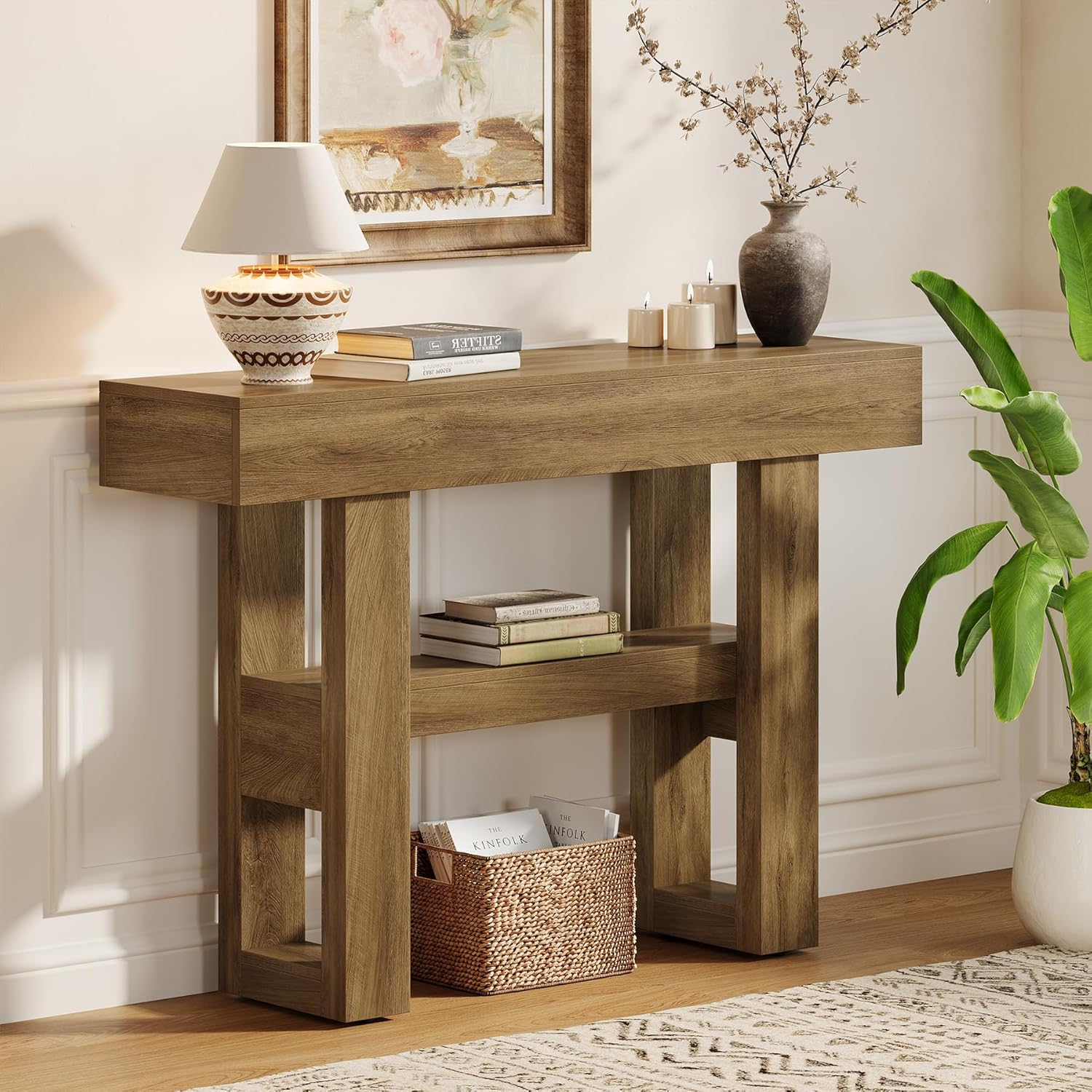 Tribesigns 41.34" Console Table, Rustic 2-Tier Storage for Entryway and Living Room