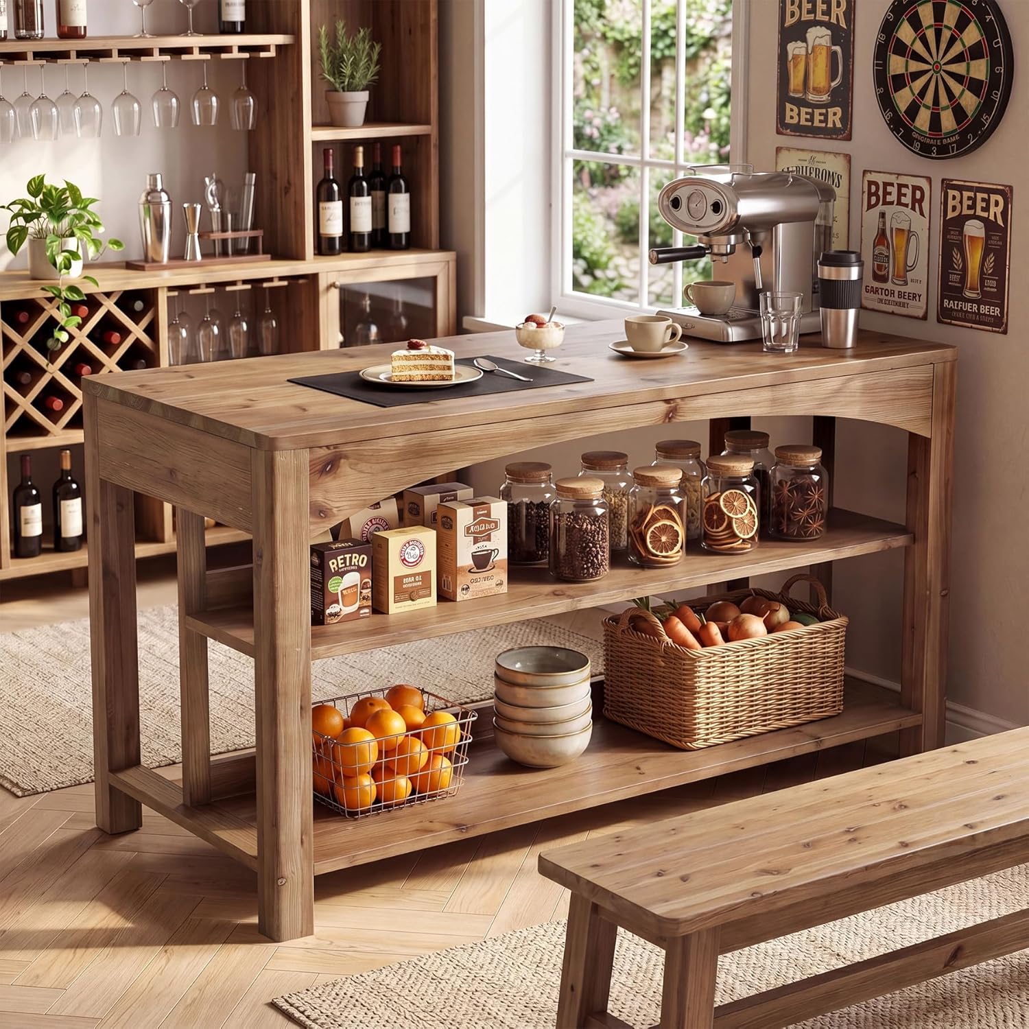 Tribesigns 59-Inch Bar Table, Counter Height Table with Storage