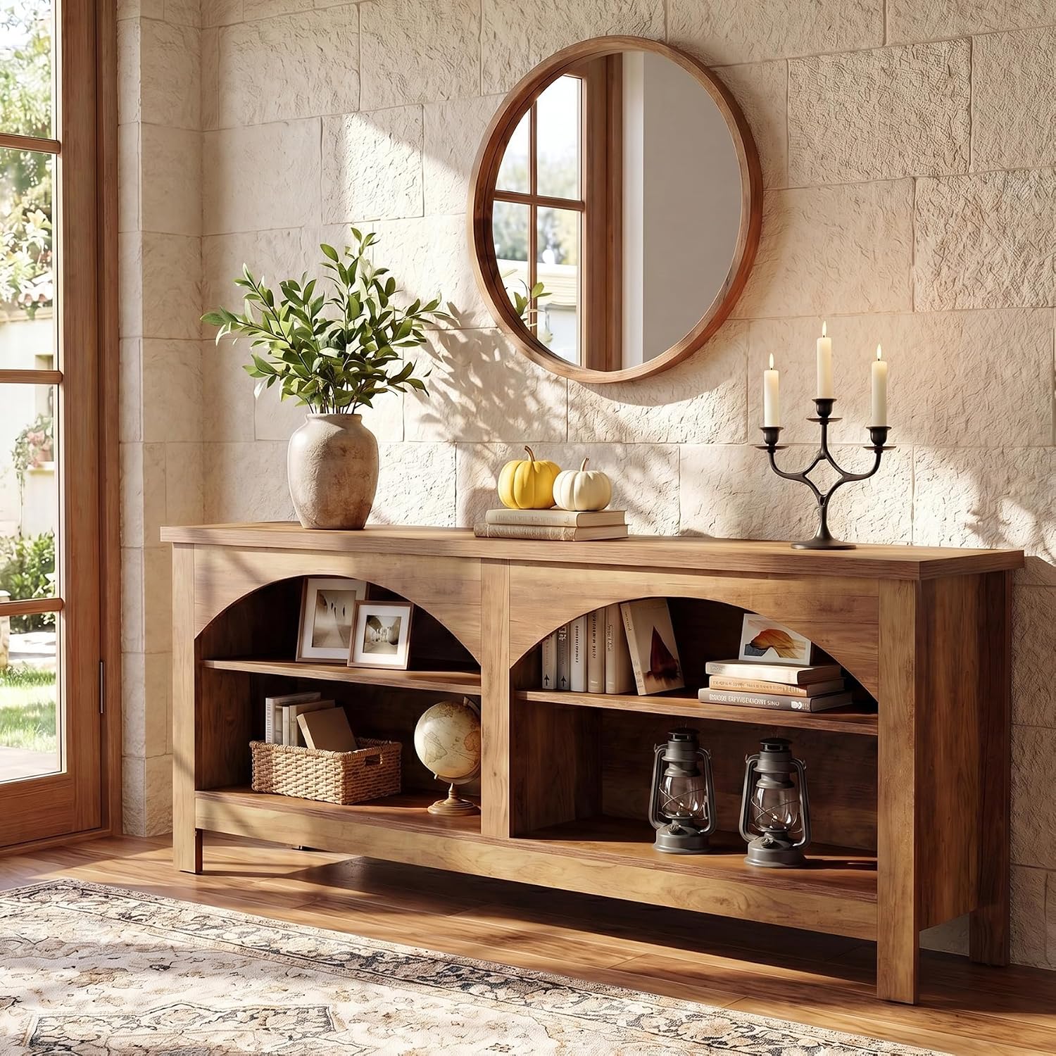 63" Farmhouse Console Table, Entryway Hallway Table with Storage