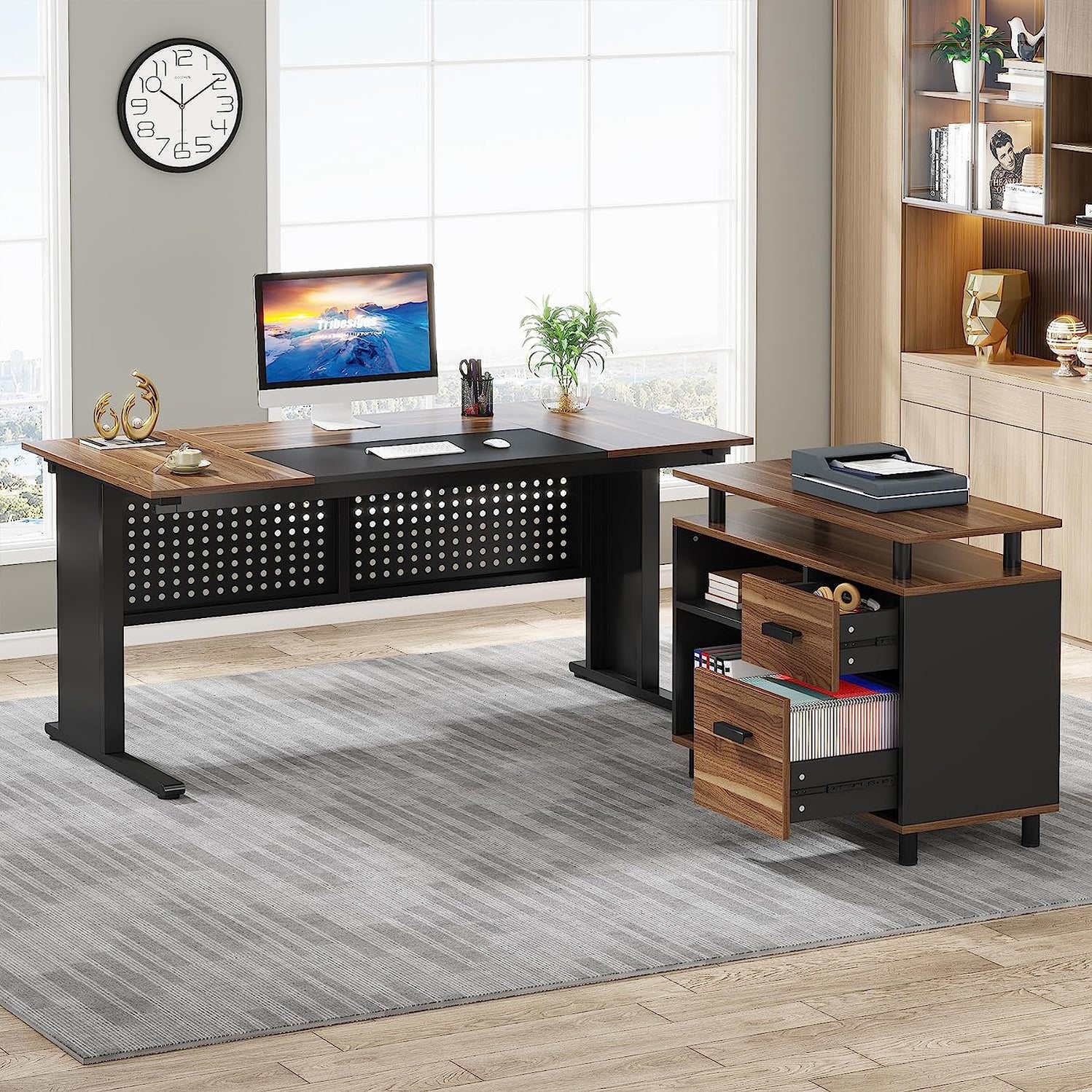 Tribesigns LShaped Desk 63" Computer Executive Desk with File