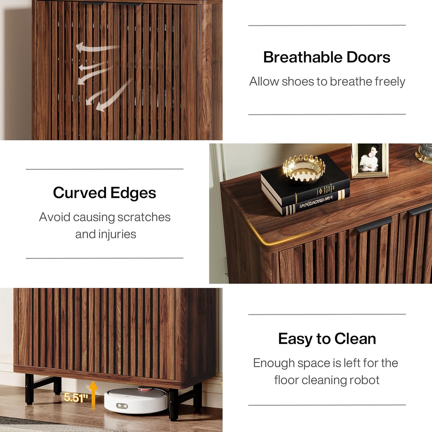 6-Tier Wooden Shoe Cabinet with Louvered Doors & Adjustable Shelves