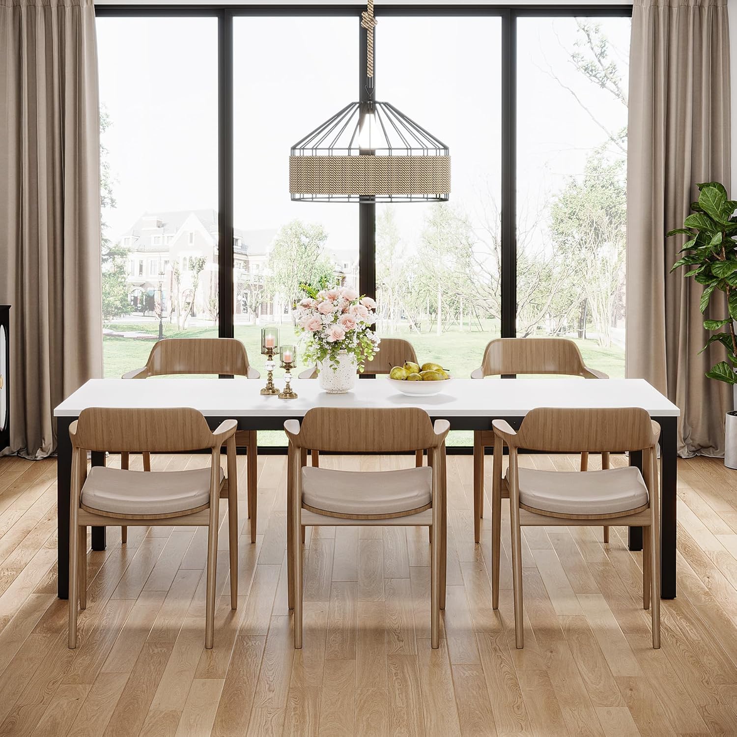 Tribesigns 78.7" Industrial Dining Table, Rustic Rectangular Wood Table with Metal Legs