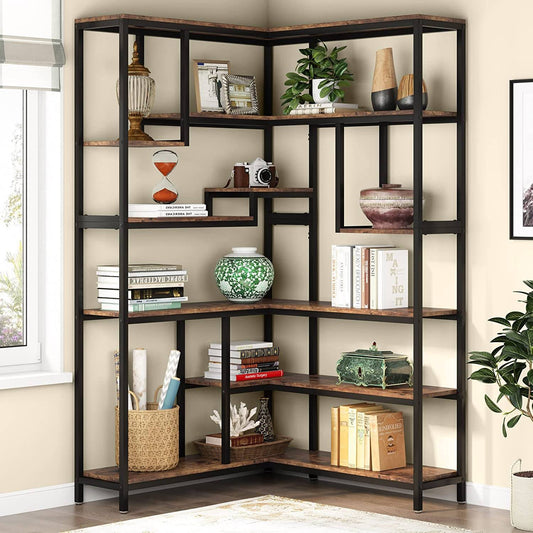 Tribesigns 6-Tier Corner Bookshelf Industrial Etagere Corner Bookcase