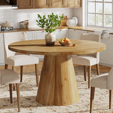 47.24" Solid Wood Dining Table, Round Kitchen Table with Pedestal Base for 4-6 3