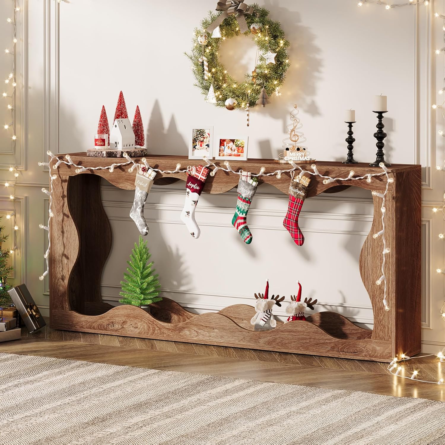 63 Inch Farmhouse Console Table with Storage, Narrow Sofa Table for Living Room and Entryway