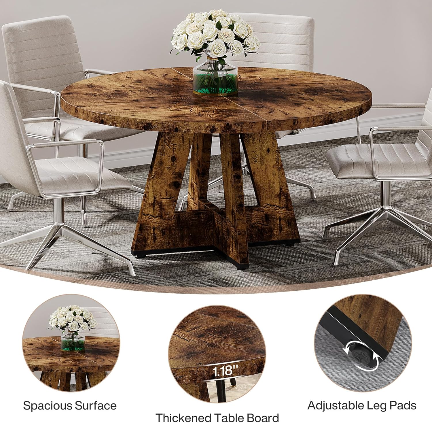 Tribesigns 47-Inch Round Conference Table for 4-6 People, Wooden Base and Thickened Top