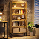 Tribesigns 70.8-Inch Tall Bookcase with LED Lights, 5-Tier Black Bookshelf Organizer 3