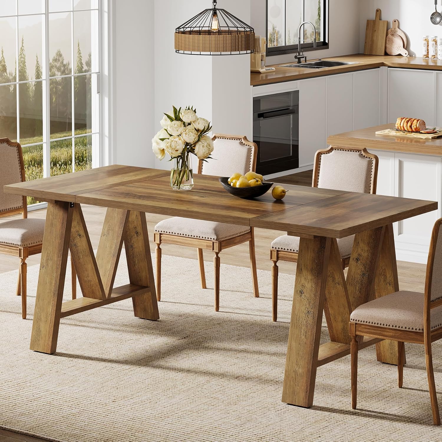 63" Dining Table, Rectangular Wooden Kitchen Table for 4-6