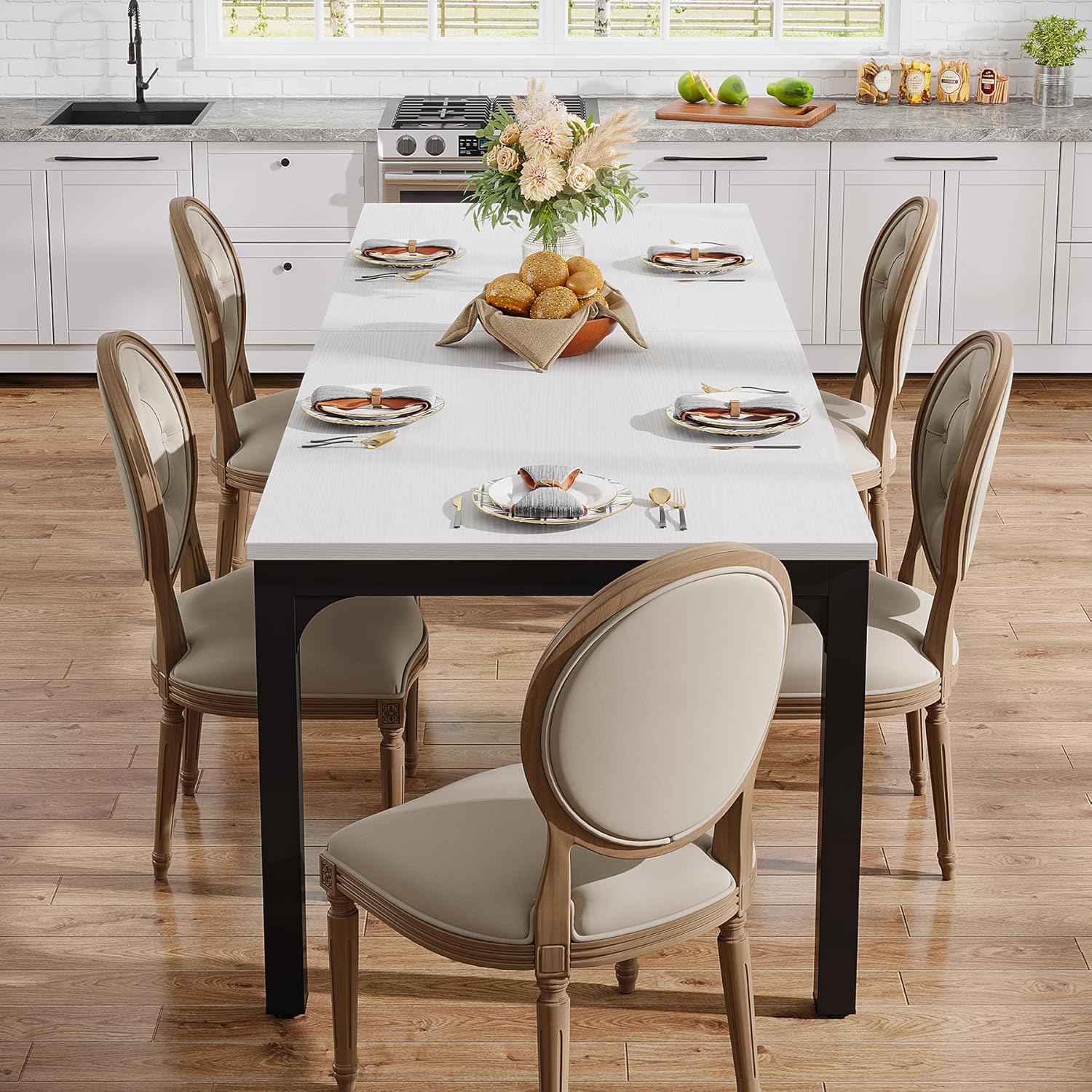 Tribesigns 78.7" Industrial Dining Table, Rustic Rectangular Wood Table with Metal Legs