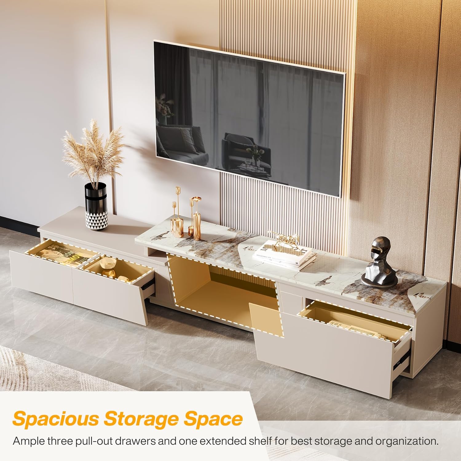 70.8" TV Stand, Modern Entertainment Center with 3 Drawers Storage