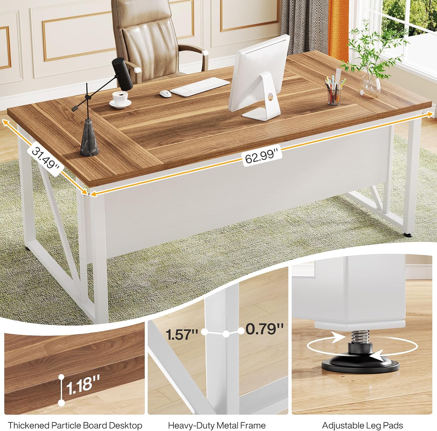 63" Modern Computer Desk, Home Office Desk Writing Table