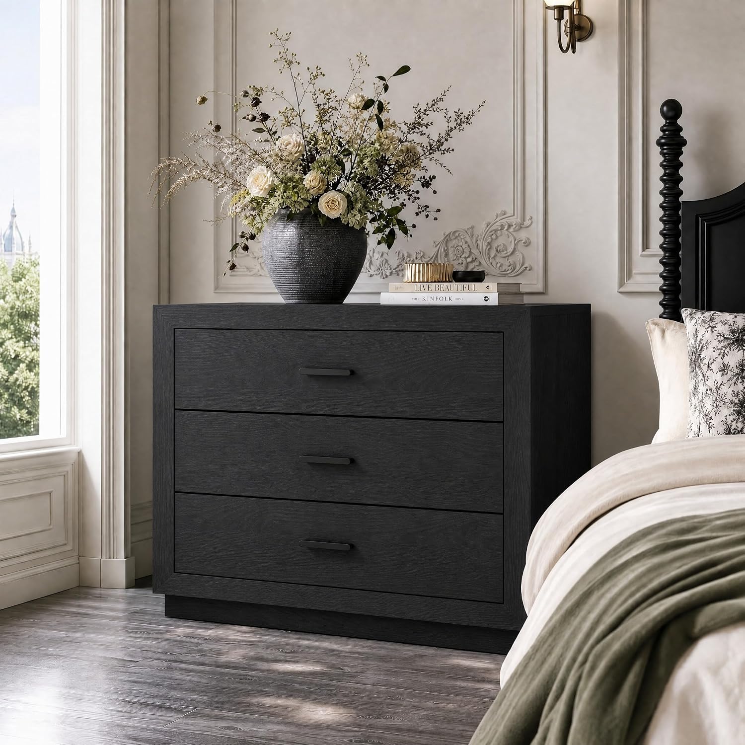 31.5" Large Nightstand, Oversized Bedside Table with 3 Drawers for Bedroom