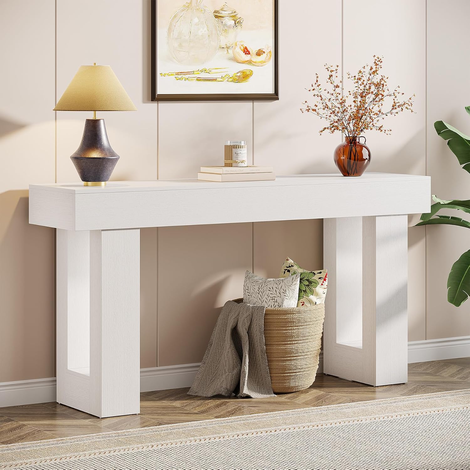 Wooden Sofa Table, 63-Inch Console Table For Entryway